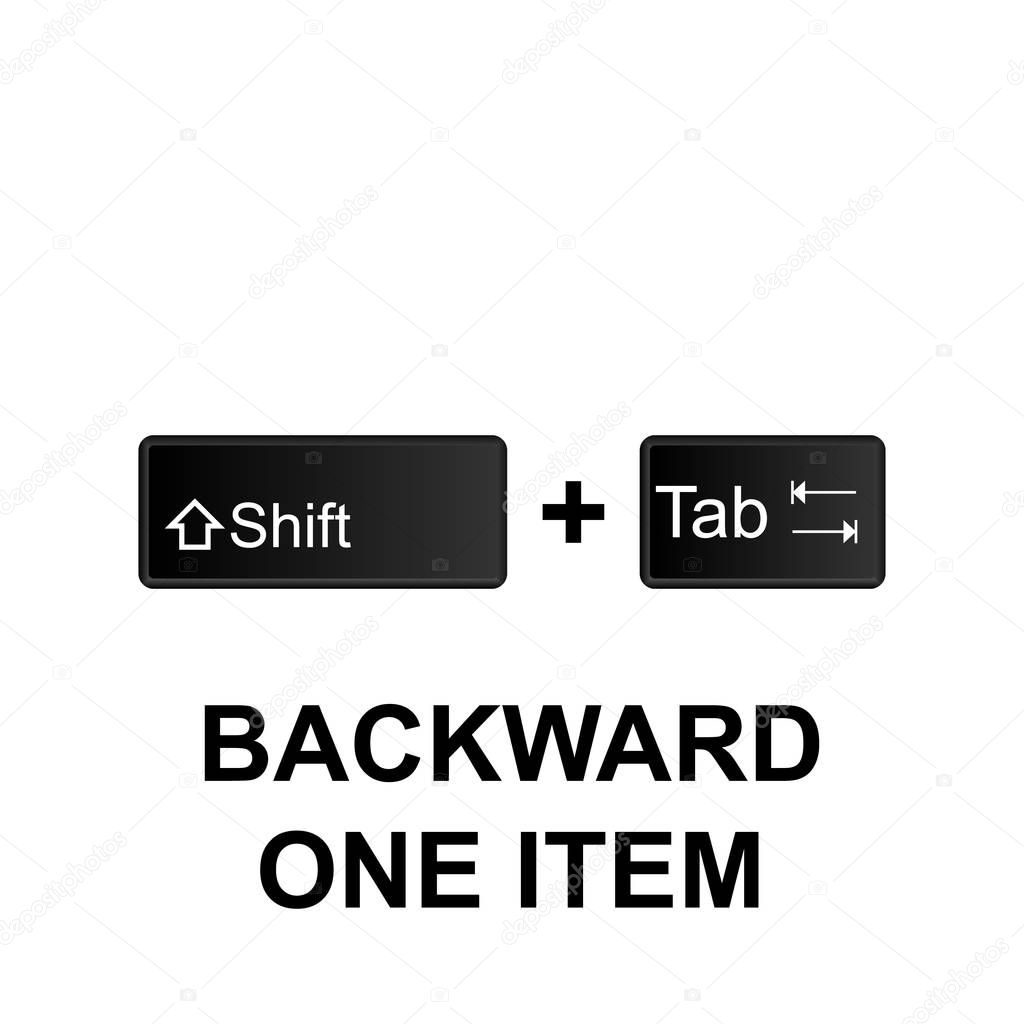 Keyboard shortcuts, backward one item icon. Can be used for web, logo, mobile app, UI, UX on white background