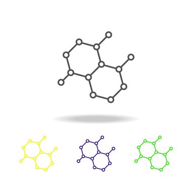 molekülleri renkli simgeler. Bilim illüstrasyon unsuru. Web sitesi tasarımı ve geliştirme, uygulama geliştirme için ince hat illüstrasyon. Sigorta primi anahat simgesini