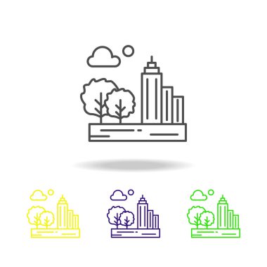 Şehir, bulut, moon, ağaç renkli simge. Web, logo, mobil uygulaması, Kullanıcı arabirimi, beyaz arka plan üzerinde Ux için kullanılan