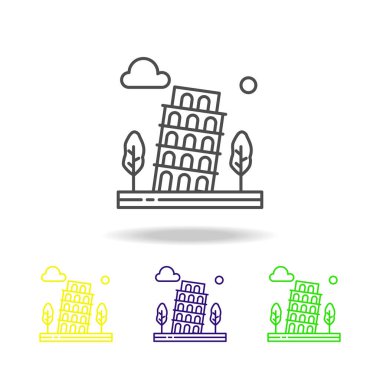 Pisa Kulesi, ağaçlar, tarih, bulut renkli simge. Web, logo, mobil uygulaması, Kullanıcı arabirimi, beyaz arka plan üzerinde Ux için kullanılan