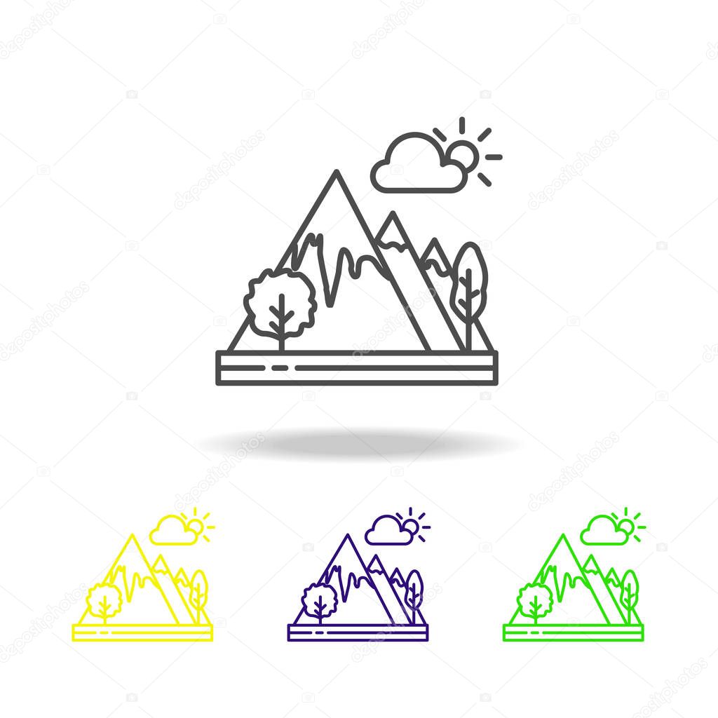 Mountains, cloud colored icon. Can be used for web, logo, mobile app, UI, UX on white background