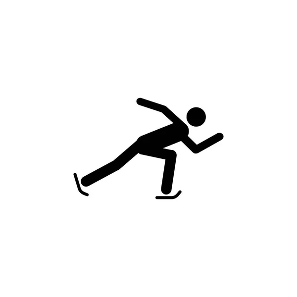 剪影短道速滑运动员孤立的图标 冬季运动游戏纪律 黑白设计矢量插图 网页象形图标符号 用于白色背景上的信息图形 — 图库矢量图片