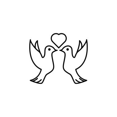 güvercinler ve kalp simgesi. Düğün için mobil kavramı ve web apps illüstrasyon unsuru. Web sitesi tasarımı ve geliştirme, uygulama geliştirme için ince çizgi simgesi. Beyaz arka plan üzerinde sigorta primi simgesi