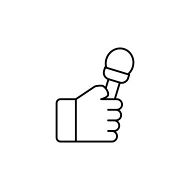 Yukarı mikrofon anahat simgesi tutan el. Web siteleri, web tasarım için basit simge unsuru. Tasarım ve geliştirme beyaz arka plan üzerinde beyaz arka plan üzerinde işaret ve sembolleri toplama simgesi