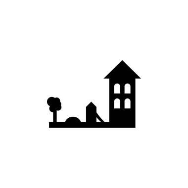 Simgesi beyaz zemin üzerine bina anaokulu