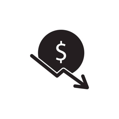 Dolar düşen glif simgesi beyaz arka plan üzerinde