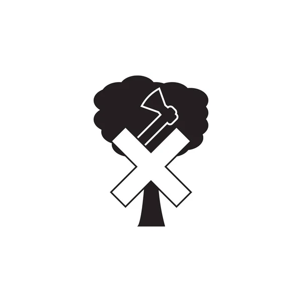 Sin Árbol Corte Icono Signo Prohibido Sobre Fondo Blanco — Vector de stock