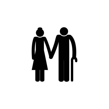 yaşlı çift simgesi. Mobil kavramı ve web uygulamaları için seyahat etmek simge unsuru. İnce çizgi eski çift simgesi mobil ve web için kullanılabilir. Beyaz arka plan üzerinde sigorta primi simgesi