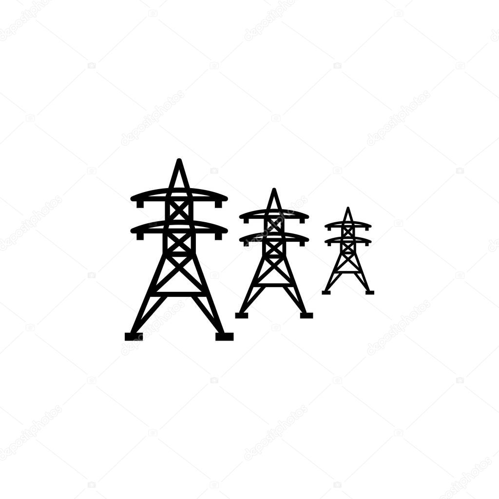 High voltage power lines icon on white background