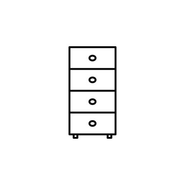 Komodinin simgesi. Mobil kavramı ve web uygulamaları için mobilya unsuru. Web sitesi tasarımı ve geliştirme, uygulama geliştirme için ince çizgi simgesi. Beyaz arka plan üzerinde sigorta primi simgesi