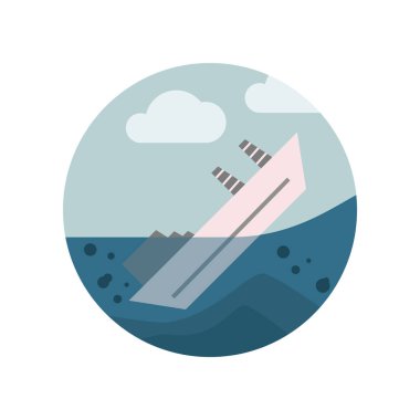 Felaket, deniz, gemi, renkli simge batıyor. Küresel ısınma illüstrasyon unsuru. Web siteleri, beyaz arka plan üzerinde beyaz arka plan üzerinde hareket eden app için işaret ve sembolleri toplama simgesi