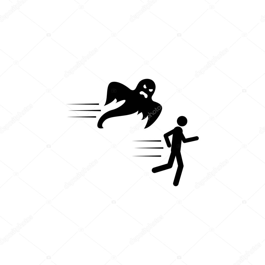 a man runs away from a ghost icon. Element of scarecrow icon. Premium quality graphic design icon. Signs and symbols collection icon for websites, web design, mobile app on white background