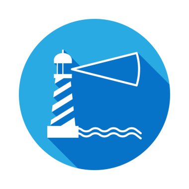 Deniz feneri simgesi uzun gölge ile. Öğe Beach mobil kavramı ve web uygulamaları için simge tatil. İşaret ve sembolleri kullanılan web, logo, mobil uygulaması, kullanıcı arabirimi, Ux için