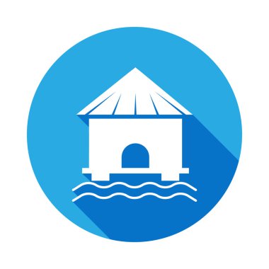 Bungalov simge uzun gölge ile. Öğe Beach mobil kavramı ve web uygulamaları için simge tatil. İşaret ve sembolleri kullanılan web, logo, mobil uygulaması, kullanıcı arabirimi, Ux için
