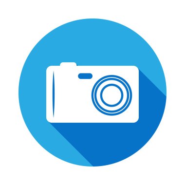 kamera simgesi uzun gölge ile. Öğe Beach mobil kavramı ve web uygulamaları için simge tatil. İşaret ve sembolleri kullanılan web, logo, mobil uygulaması, kullanıcı arabirimi, Ux için 