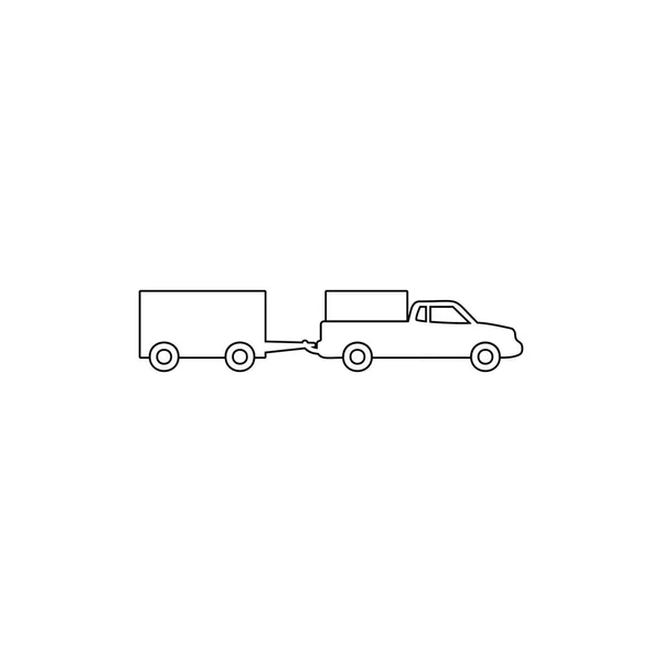 Camion pick-up chargé avec une icône de contour de remorque. Élément de l'icône du type de voiture. Icône de collecte de signes et symboles pour sites Web, conception Web, application mobile — Image vectorielle