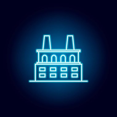 Bina, fabrika neon simgesi. Neon tarzda üstün kaliteli grafik tasarım simgesi. Web siteleri, web tasarımı, mobil uygulama için işaretler ve semboller simgesi 