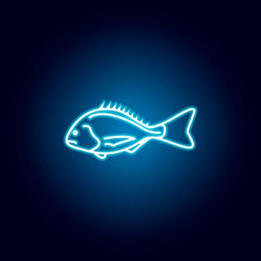 morina simgesi. Neon tarzında deniz gıdalar illüstrasyonlar ayrıntılı bir dizi. İşaretler ve semboller web, logo, mobil uygulama, Ui, Ux için kullanılabilir