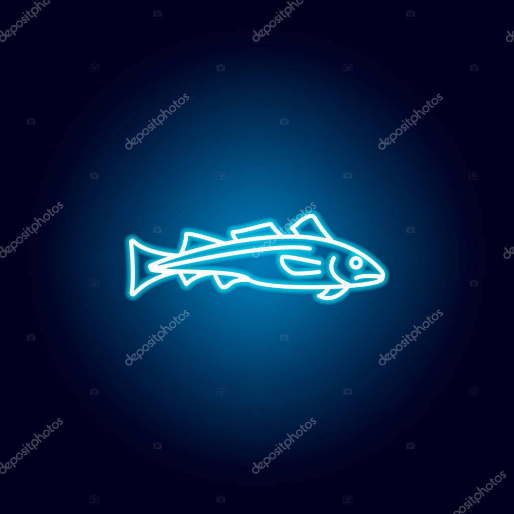 Dorado icon. Detailed set of sea foods illustrations in neon style. Signs and symbols can be used for web, logo, mobile app, UI, UX on black background