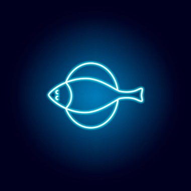 Deniz ürünleri, pisi balığı simgesi. Neon tarzında deniz gıdalar illüstrasyonlar ayrıntılı bir dizi. İşaretler ve semboller web, logo, mobil uygulama, Ui, Ux için kullanılabilir