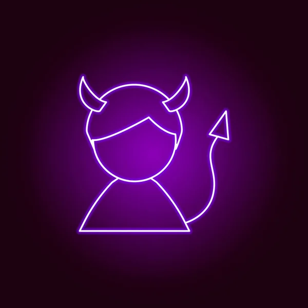 Diabo ícone de linha de homem em estilo neon. Sinais e símbolos podem ser usados para web, logotipo, aplicativo móvel, UI, UX — Vetor de Stock