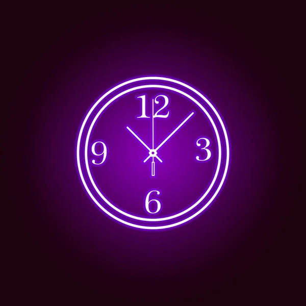 Icono de línea de reloj de pared redonda en estilo neón. Diseño gráfico de primera calidad. Signos, colección de símbolos, icono simple para sitios web, diseño web, aplicación móvil — Archivo Imágenes Vectoriales