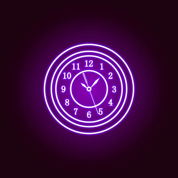 Icône de ligne d'horloge murale ronde dans le style néon. Design graphique de qualité supérieure. Panneaux, collection de symboles, icône simple pour les sites Web, web design, application mobile — Image vectorielle