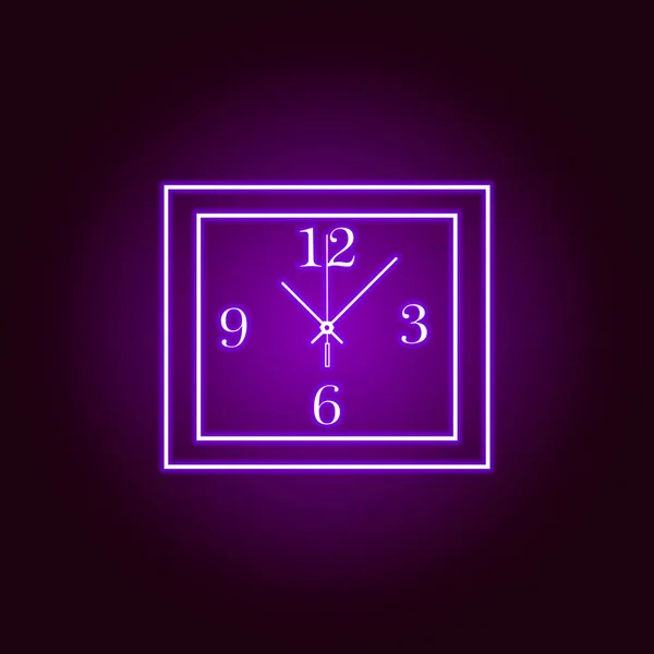 Quadratische Wanduhr Zeilensymbol im Neon-Stil. hochwertiges Grafikdesign. Schilder, Symbolsammlung, einfaches Symbol für Webseiten, Webdesign, mobile App — Stockvektor