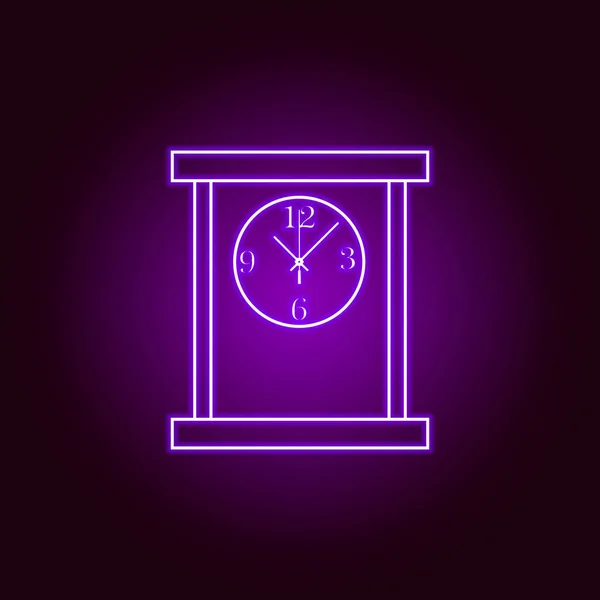 Quadrato icona linea orologio da tavolo in stile neon. Design grafico di qualità premium. Segni, raccolta simboli, semplice icona per siti web, web design, app mobile — Vettoriale Stock