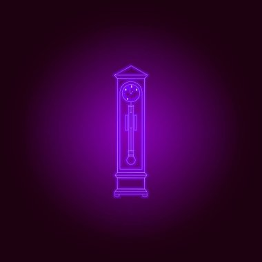 neon tarzında bir sarkaç çizgi simgesi ile ayakta saat. Üstün kaliteli grafik tasarım. İşaretler, semboller in toplanması, web siteleri için basit simge, web tasarımı, mobil uygulama