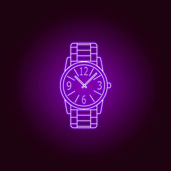 Wristwatch with iron strap line icon in neon style. Premium quality graphic design. Signs, symbols collection, simple icon for websites, web design, mobile app — Stock Vector