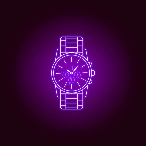 Wristwatch with iron strap line icon in neon style. Premium quality graphic design. Signs, symbols collection, simple icon for websites, web design, mobile app — 스톡 벡터