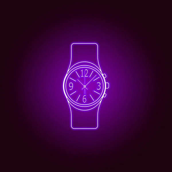 ネオンスタイルの古典的なアナログ男性腕時計ラインアイコン。プレミアム品質のグラフィックデザイン。看板、シンボルコレクション、ウェブサイトのシンプルなアイコン、ウェブデザイン、モバイルアプリ — ストックベクタ
