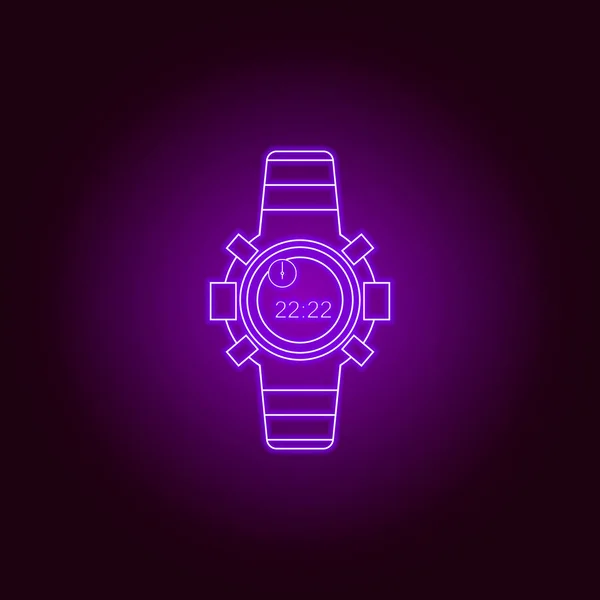 Wristwatch with iron strap line icon in neon style. Premium quality graphic design. Signs, symbols collection, simple icon for websites, web design, mobile app — 스톡 벡터