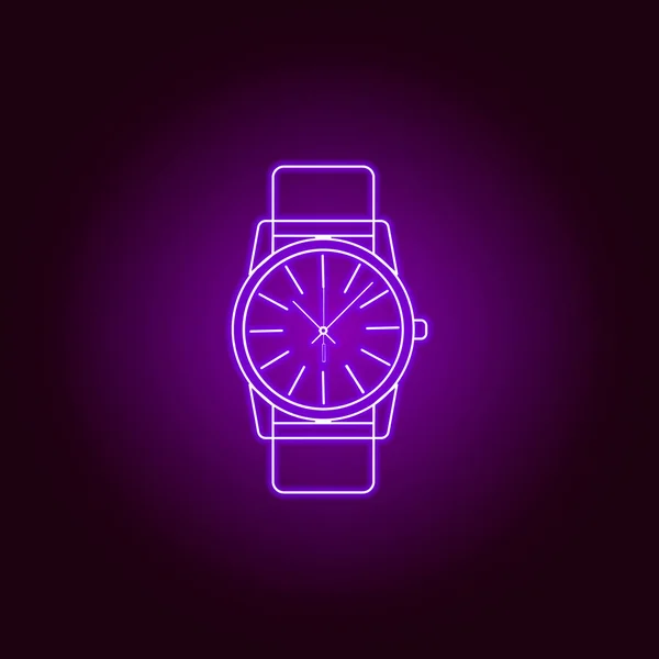 네온 스타일의 클래식 아날로그 남성 손목 시계 라인 아이콘. 프리미엄 품질의 그래픽 디자인. 표지판, 기호 컬렉션, 웹 사이트, 웹 디자인, 모바일 앱에 대한 간단한 아이콘 — 스톡 벡터