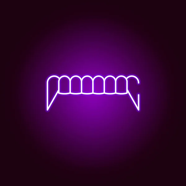 Ícone de presas em estilo neon. Elemento da ilustração Halloween. Ícone de coleção de sinais e símbolos para sites, web design, aplicativo móvel — Vetor de Stock