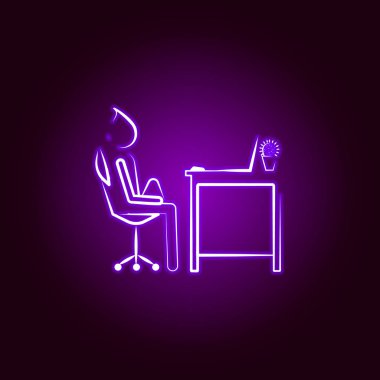 Ofis adamı neon stilinde iş çizgisi simgesini duraklatın. Ofis hayatı illüstrasyon unsuru. Web siteleri, web tasarımı, mobil uygulama için işaretler ve semboller toplama simgesi