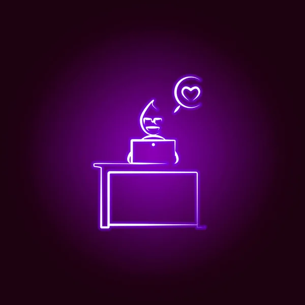 Office man love work line icon in neon style. Element of office life illustration. Signs and symbols collection icon for websites, web design, mobile app