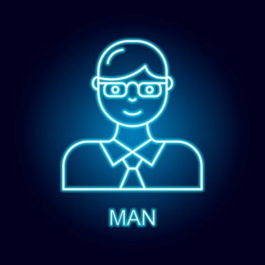 neon tarzında erkek çalışan satır simgesi. Mobil konsept ve web uygulamaları için insan kaynakları simgesi öğesi