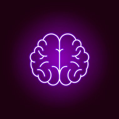 beyin simgesi. Menekşe neon tarzı simgesibilim illüstrasyon elemanları. İşaretler ve semboller web, logo, mobil uygulama, Ui, Ux için kullanılabilir