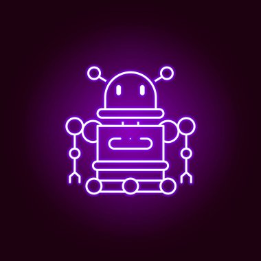 robot simgesi. Menekşe neon tarzı simgesibilim illüstrasyon elemanları. İşaretler ve semboller web, logo, mobil uygulama, Ui, Ux için kullanılabilir