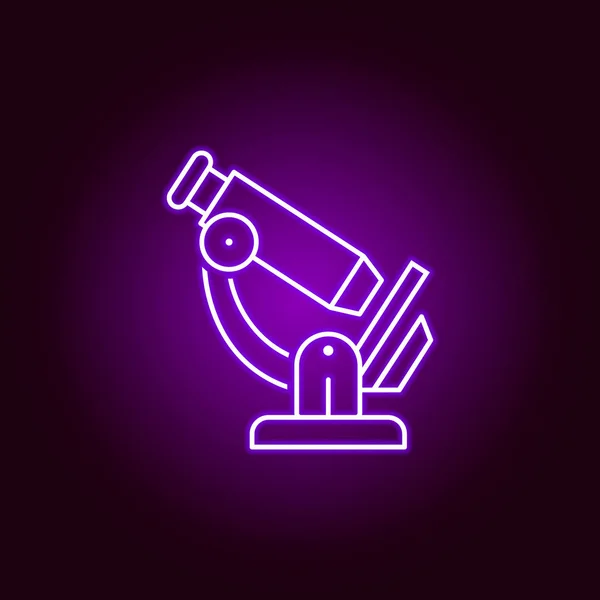 Ícone do microscópio. Elementos da ilustração científica no ícone de estilo néon violeta. Sinais e símbolos podem ser usados para web, logotipo, aplicativo móvel, UI, UX — Vetor de Stock
