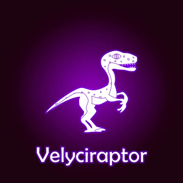 Velociraptora obrysový vektor. Elementy dinosaury ilustrace na ikoně neonové. Značky a symboly mohou být použity pro web, logo, mobilní aplikace, UI, UX — Stockový vektor