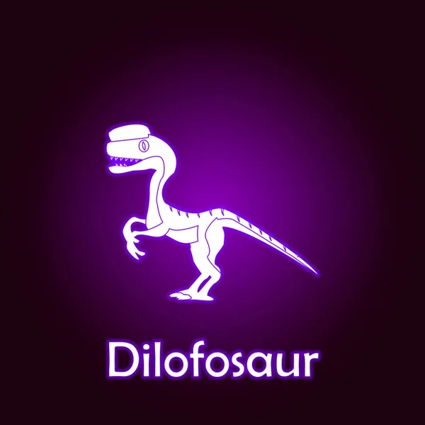 Vetor de contorno dilofossauro. Elementos de dinossauros ilustração no ícone de estilo neon. Sinais e símbolos podem ser usados para web, logotipo, aplicativo móvel, UI, UX —  Vetores de Stock