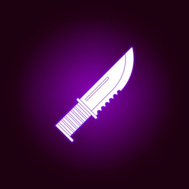 Neon tarzında bıçak simgesi. Savaş unsuru, zırh illüstrasyonu. Üstün kaliteli grafik tasarım simgesi. Web siteleri, web tasarımı, mobil uygulama için işaretler ve semboller simgesi