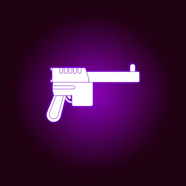 Ícone de pistola Mauser em estilo neon. Elemento de guerra, ilustração de armaduras. Ícone de design gráfico de qualidade premium. Ícone de sinais e símbolos para sites, web design, aplicativo móvel —  Vetores de Stock