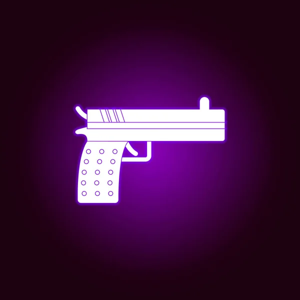 Icono de pistola en estilo neón. Elemento de guerra, ilustración de armadura. Icono de diseño gráfico de calidad premium. Signos y símbolos icono para sitios web, diseño web, aplicación móvil — Vector de stock