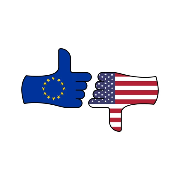 Vítězství EU poražená USA ruční gesto barevný symbol. Prvky ikony ilustrace příznaku Značky a symboly mohou být použity pro web, logo, mobilní aplikace, UI, UX — Stockový vektor