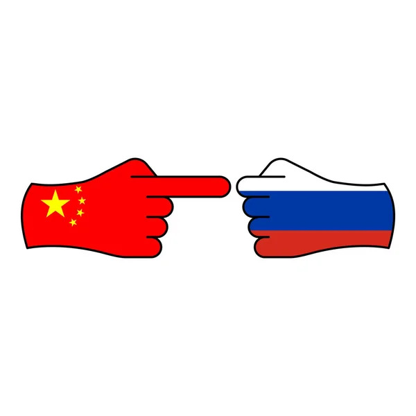 Ataque china defesa russo mão gesto colorido ícone. Elementos do ícone da ilustração da bandeira. Sinais e símbolos podem ser usados para web, logotipo, aplicativo móvel, UI, UX —  Vetores de Stock