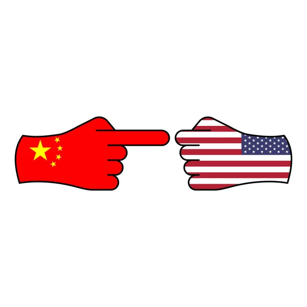 Ataque defensa china usa mano gesto icono de color. Icono de ilustración de elementos de bandera. Los signos y símbolos se pueden utilizar para la web, logotipo, aplicación móvil, interfaz de usuario, UX — Vector de stock